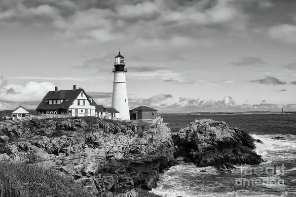 Lighthouse Art Print featuring the photograph Guarding Ship Safety bw by Sue Karski