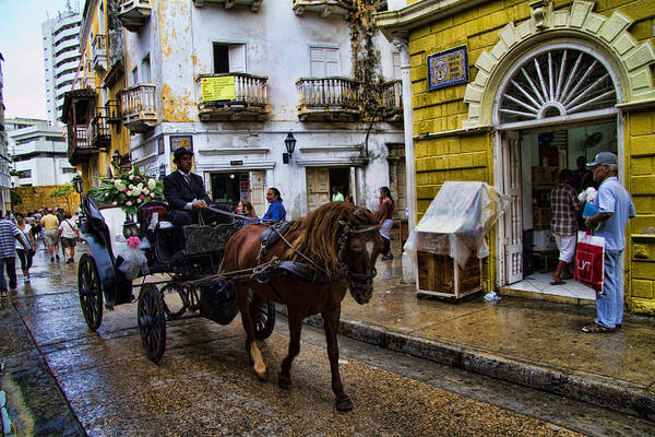 Cartagena Art Print featuring the photograph Horse and Buggy in old Cartagena Colombia by David Smith