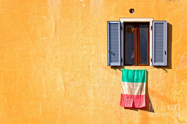 Italian Art Print featuring the photograph Italian flag window and yellow wall by Silvia Ganora