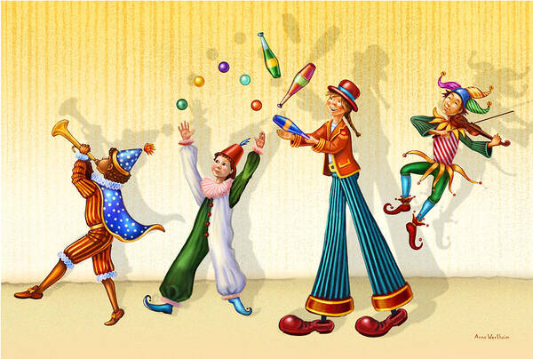 Children's Art Art Print featuring the mixed media Juggling Company by Anne Wertheim