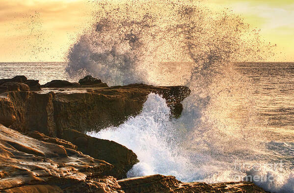 La Jolla Art Print featuring the photograph La Jolla Cove Wave Crash by Eddie Yerkish