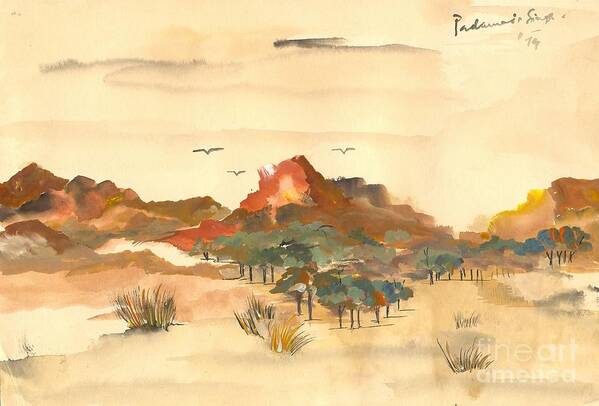 Watercolours Art Print featuring the painting Landscape 74- 27 by Padamvir Singh