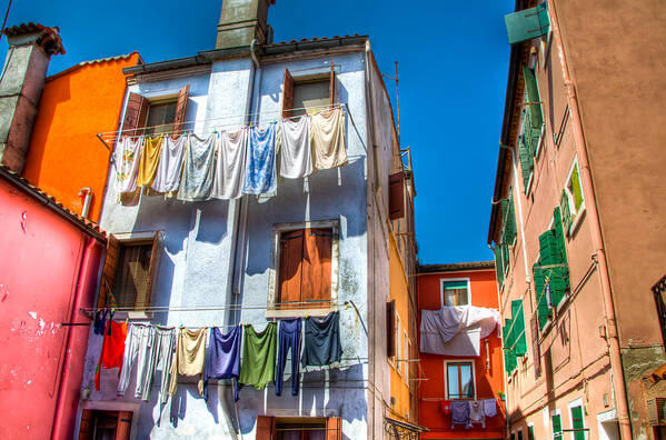Burano Italy Art Print featuring the photograph Laundry Day by Jon Berghoff