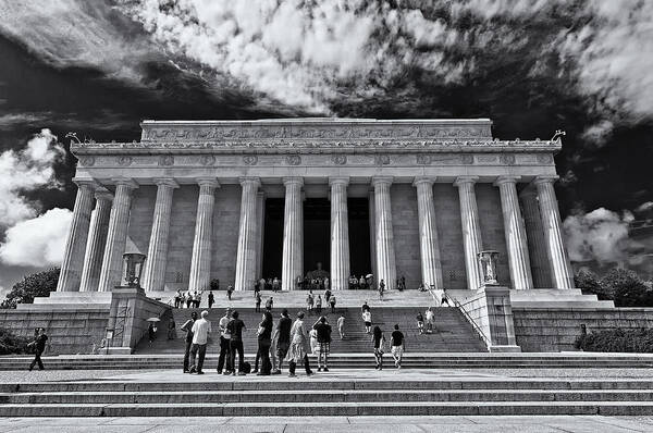 Abraham Lincoln Art Print featuring the photograph Lincoln Memorial in Black and White by Lori Coleman