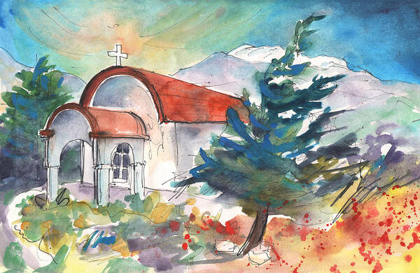 Travel Sketch Art Print featuring the painting Little Church by Agia Galini by Miki De Goodaboom