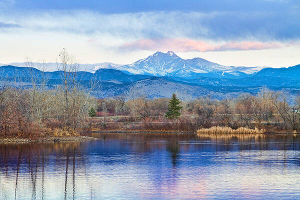 'longs Peak' Art Print featuring the photograph Longs Peak and Mt Meeker Sunrise at Golden Ponds by James BO Insogna