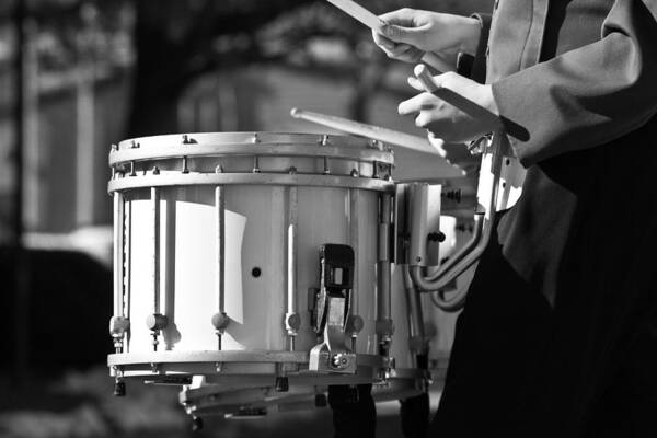 Cornet Art Print featuring the photograph Marching Band Drummer Boy BW by James BO Insogna