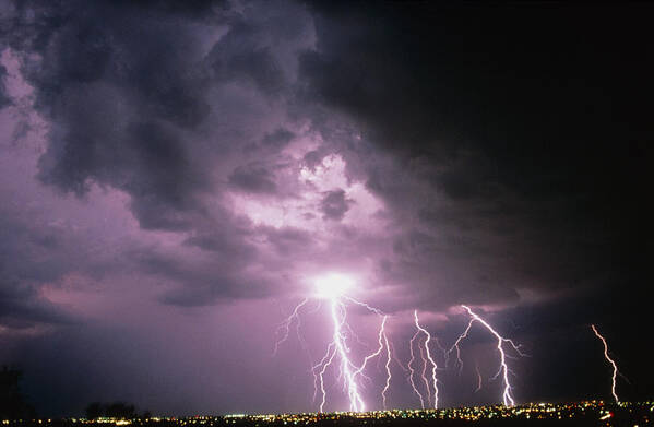Lightning Storm Art Print featuring the photograph Monsoon Lightning Storm Ove Tucson, Arizona by Keith Kent