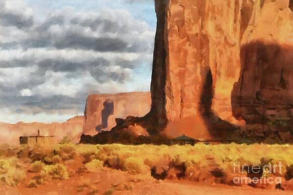 Monument Valley Paintings Art Print featuring the digital art Monument Valley Hogans by Mary Warner