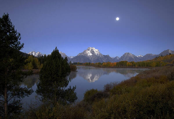 Wyoming Art Print featuring the photograph Moon over Oxbow Bend The Grand Tetons by Gordon Ripley