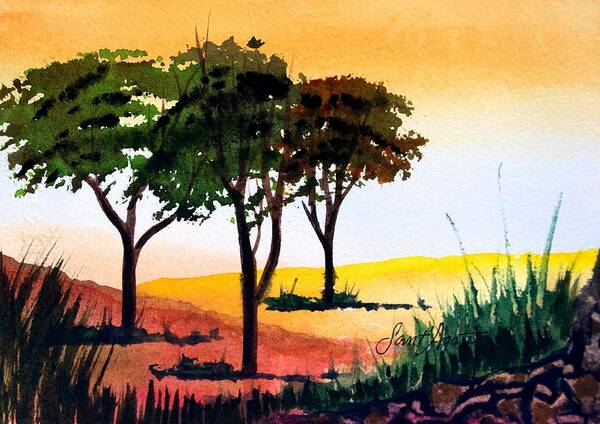 Trees Art Print featuring the painting Morning Light by Frank SantAgata