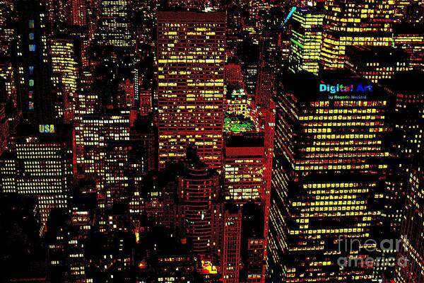 Nyc New York City Usa Night Scene Rogerio Mariani Rockefeller Center Manhattan Art Print featuring the mixed media New York City by Rogerio Mariani