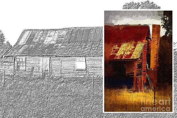 Diptych Art Print featuring the digital art Old cottage diptych 1 by Fran Woods