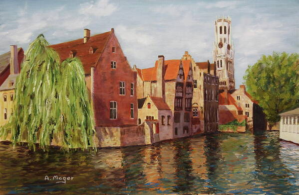 Painting Art Print featuring the painting On the Canal by Alan Mager