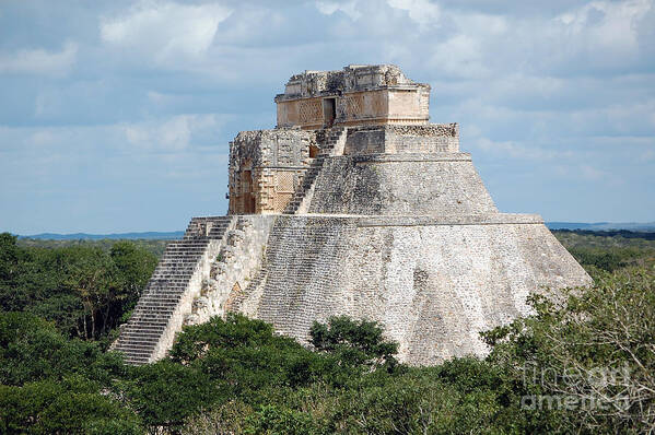 Uxmal Art Print featuring the photograph Pyramid of the Magician at Uxmal Mexico by Shawn O'Brien