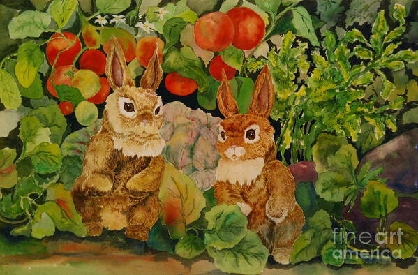 Rabbits In A Garden Art Print featuring the painting Rabbit Patch by Genie Morgan