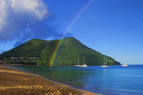 St Lucia Art Print featuring the photograph Rainbow and Boats- St Lucia by Chester Williams