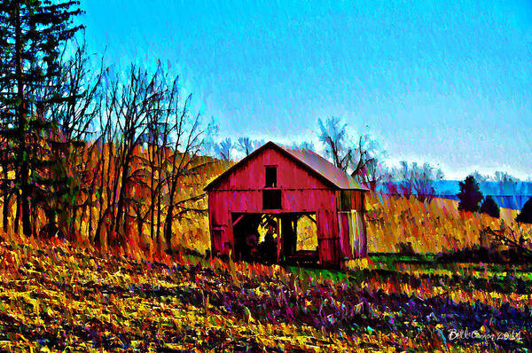 Red Art Print featuring the photograph Red Barn on a Hillside by Bill Cannon