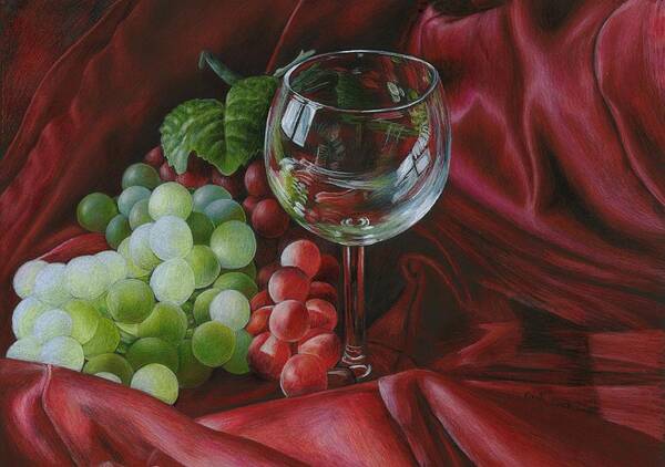 Grapes Art Print featuring the painting Red Satin and Grapes by Carla Kurt