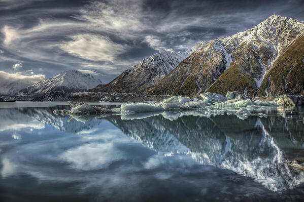 00486226 Art Print featuring the photograph Reflection In Glacial Lake At Tasman by Colin Monteath