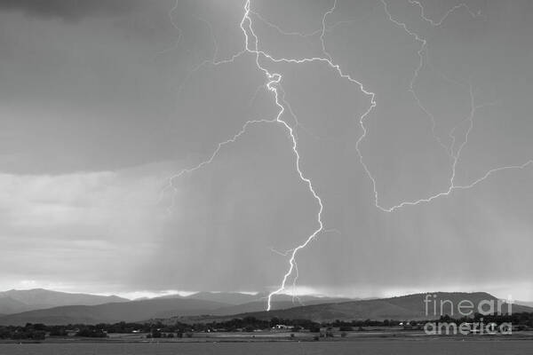 July Art Print featuring the photograph Rocky Mountain Front Range Foothills Lightning Strikes 1 BW by James BO Insogna