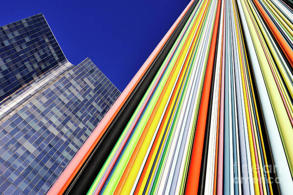 Domination Art Print featuring the photograph Skyscraper and multi coloured stripes by Sami Sarkis