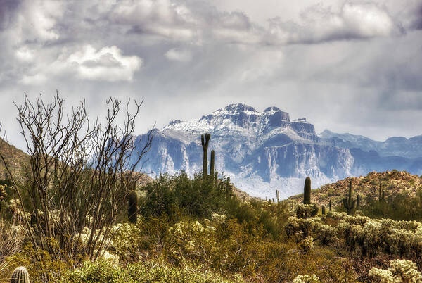 Superstition Mountains Art Print featuring the photograph Snow Atop The Superstitions by Saija Lehtonen