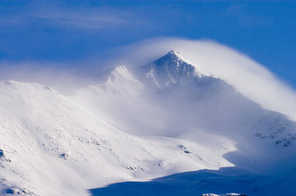 00999093 Art Print featuring the photograph Snow Covered Peaks In The Fog Southeast by Flip Nicklin