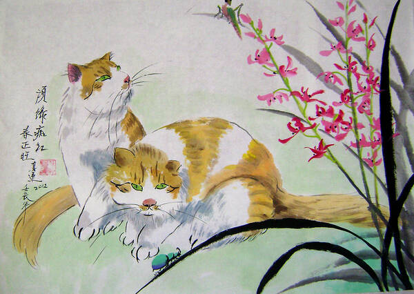 Animals Art Print featuring the painting Spring fever by Lian Zhen