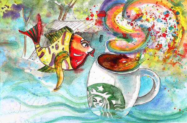 Travel Sketch Art Print featuring the drawing Starbucks Coffee in Limassol by Miki De Goodaboom