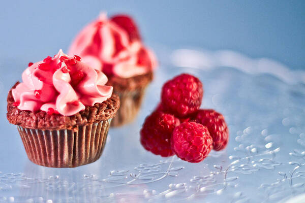 Baking Art Print featuring the photograph Sticky raspberry chocolate cupcake by Birgitta Forsberg