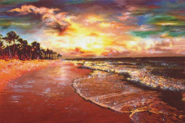 Sky Blue Red Yellow Green Art Print featuring the painting Sunset 3 by Eric Sosnowski