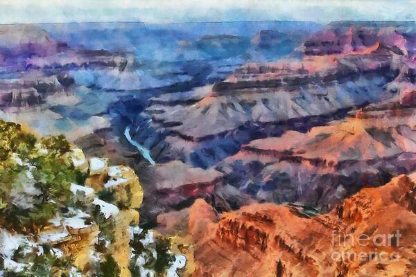 Grand Canyon Art Print featuring the digital art Sunset at Mohave Point at the Grand Canyon by Mary Warner