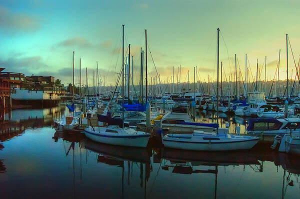 San Diego Art Print featuring the photograph Sunset at Shelter Island Marina by Merja Waters