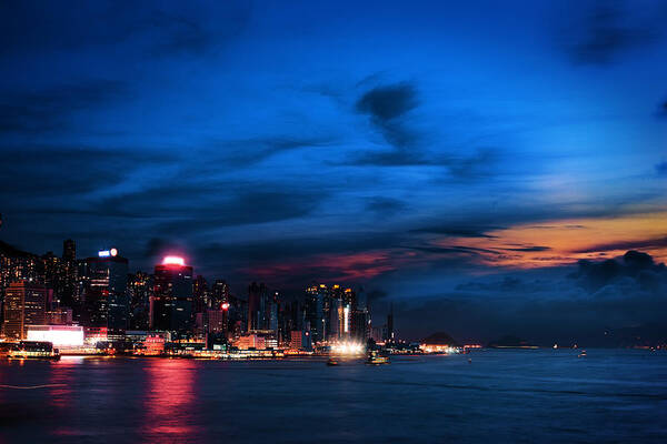 Kowloon Art Print featuring the photograph Sunset at Victoria harbour by Afrison Ma