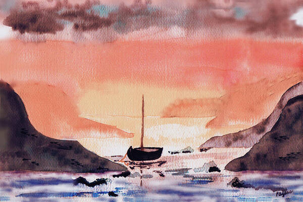 Watercolor Art Print featuring the painting Sunset on the Water by Paula Ayers