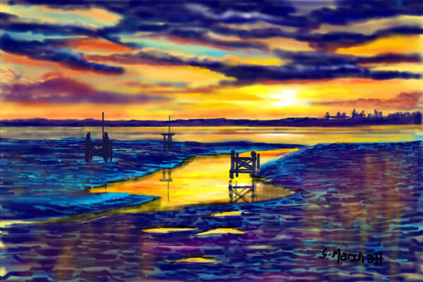 Landscape Art Print featuring the painting Sunset over the Humber Estuary by Glenn Marshall