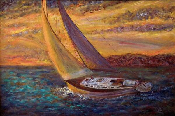 Landscape Art Print featuring the painting Sunset Sail by Pamela Stroberg