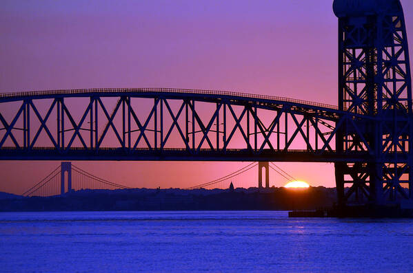 Sunset Art Print featuring the photograph Sunset Verrazano Under Marine Park Bridge by Maureen E Ritter