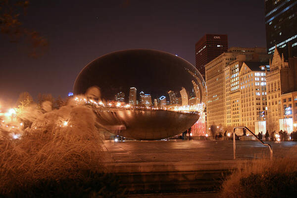 Bean Art Print featuring the photograph The Bean on a Winter Night by Laura Kinker