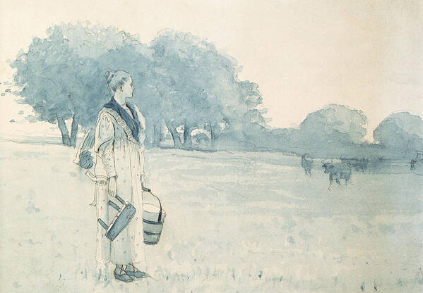 The Milkmaid Art Print featuring the painting The Milkmaid by Winslow Homer