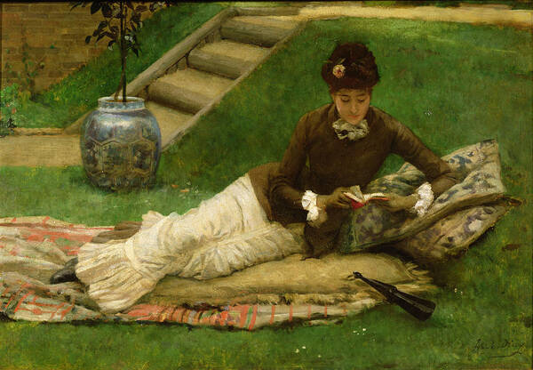 Woman;reclining;victorian;female Art Print featuring the painting The Novel by Frank Dicey