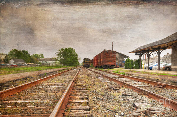 Train Art Print featuring the photograph Tracks by the Station by Paul Ward