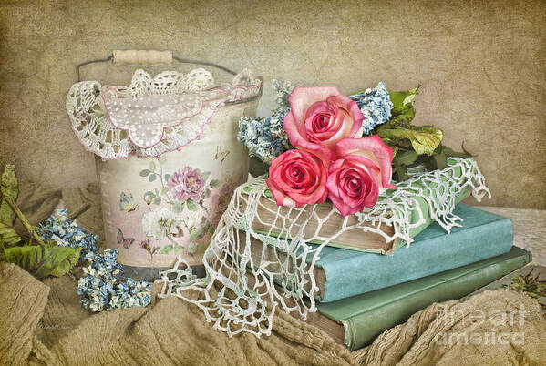 Roses Art Print featuring the photograph Vintage Books And Roses by Cheryl Davis