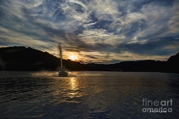Wave Runner Lake Art Print featuring the photograph Wave runner on lake evening by Dan Friend