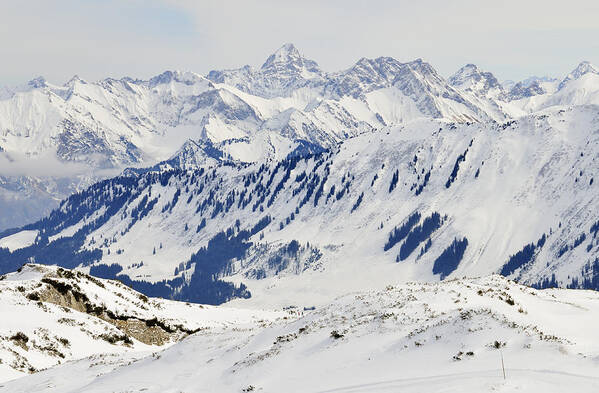 Mountains Art Print featuring the photograph Winter in the alps - snow covered mountains by Matthias Hauser