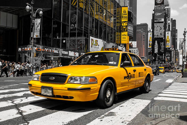 Manhattan Art Print featuring the photograph Yellow Cab at the Times Square by Hannes Cmarits
