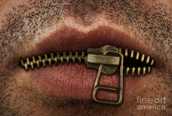 Zipper Art Print featuring the photograph Zipper on mouth by Blink Images