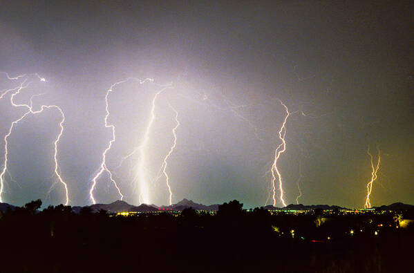 Arizona Art Print featuring the photograph Lightning Thunderstorm View from Oaxaca Restaurant  by James BO Insogna
