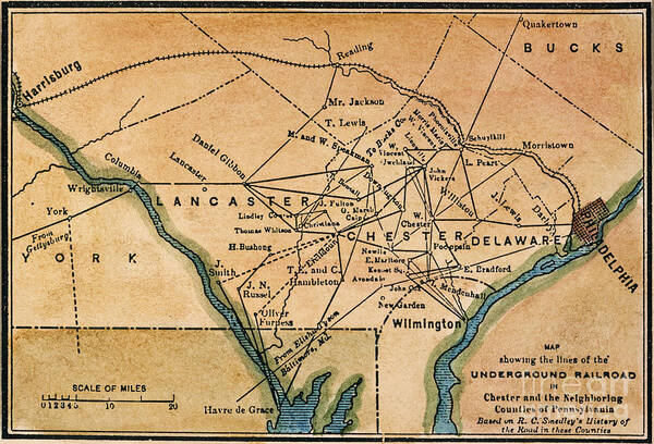 19th Century Art Print featuring the drawing Underground Railroad Map #3 by Granger